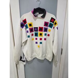 Vintage Peone Classics Sweatshirt XL Cream Colorblock Geometric Art 80s Bold